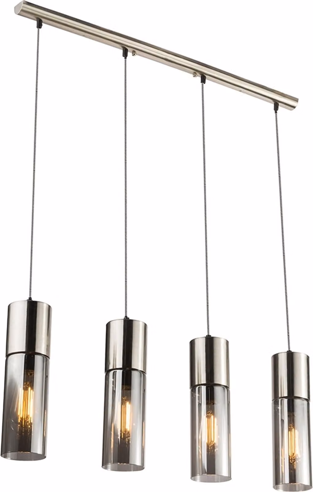 Lampada a sospensione Globo Lighting, struttura in metallo nichel opaco, diffusore in vetro, cavo in tessuto nero/bianco, altezza regolabile, dimensioni: 800x90x1560 mm, lunghezza del cavo: 1200 mm, esclusa lampadina: 4 x E27 25W 230V