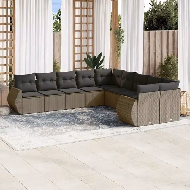 Set Divano Giardino 10 pz con Cuscini Grigio Chiaro Polyrattan 3221911