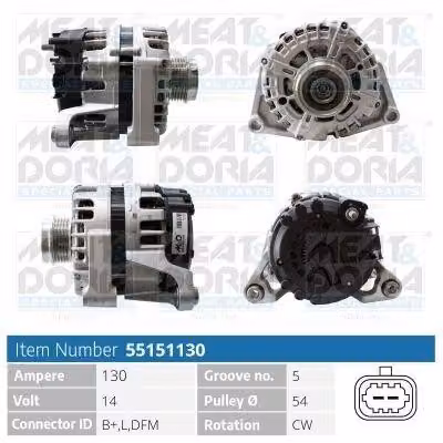 MEAT & DORIA 55151130 Alternatore 130 A 14 V per OPEL Astra J Sports Tourer (P10), ASTRA J, ZAFIRA TOURER C (P12) e Meriva B (S10)