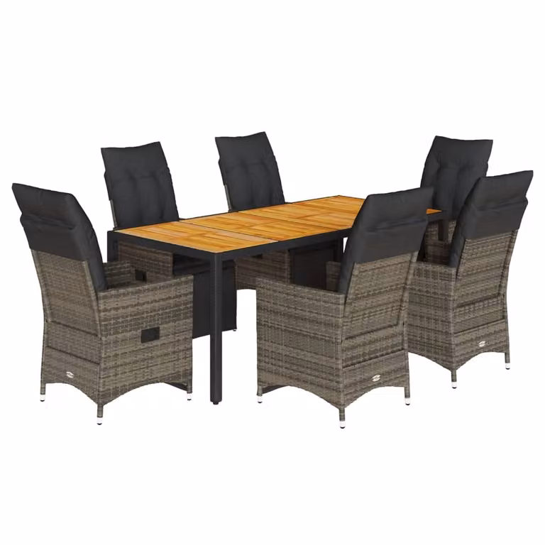 Set Bistrò da Giardino 7 pz con Cuscini in Polyrattan Grigio