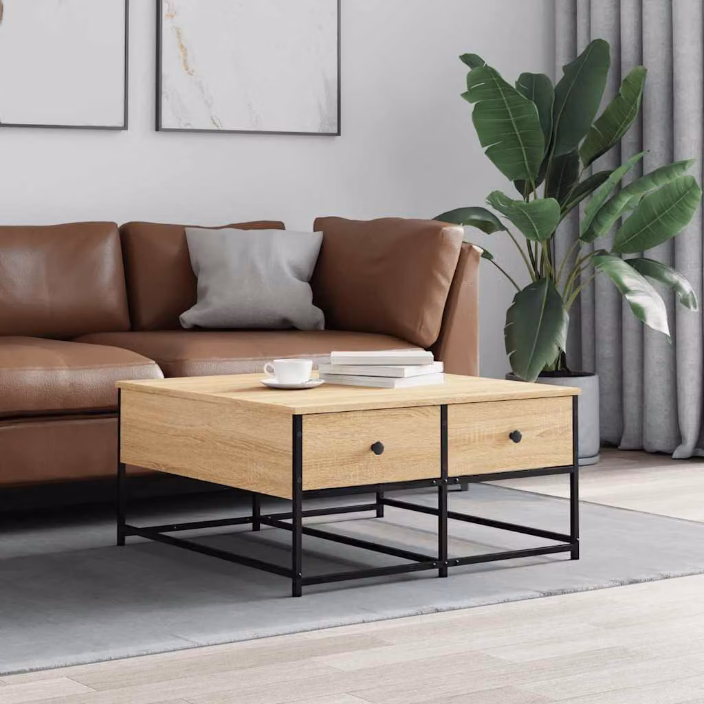 vidaXL Tavolino da Salotto Quadrato in Rovere e Legno Multistrato, Colore Marrone, L 80 x P 80 x H 40 cm