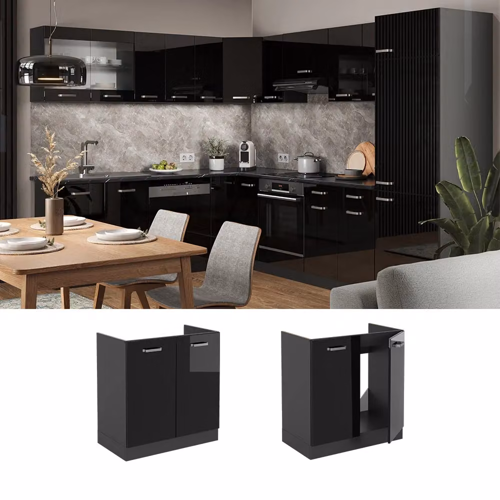 Mobile lavello cucina Vicco R-Line nero lucido e antracite con ante a battente L: 80 cm, P: 60 cm, H: 81,6 cm – 2