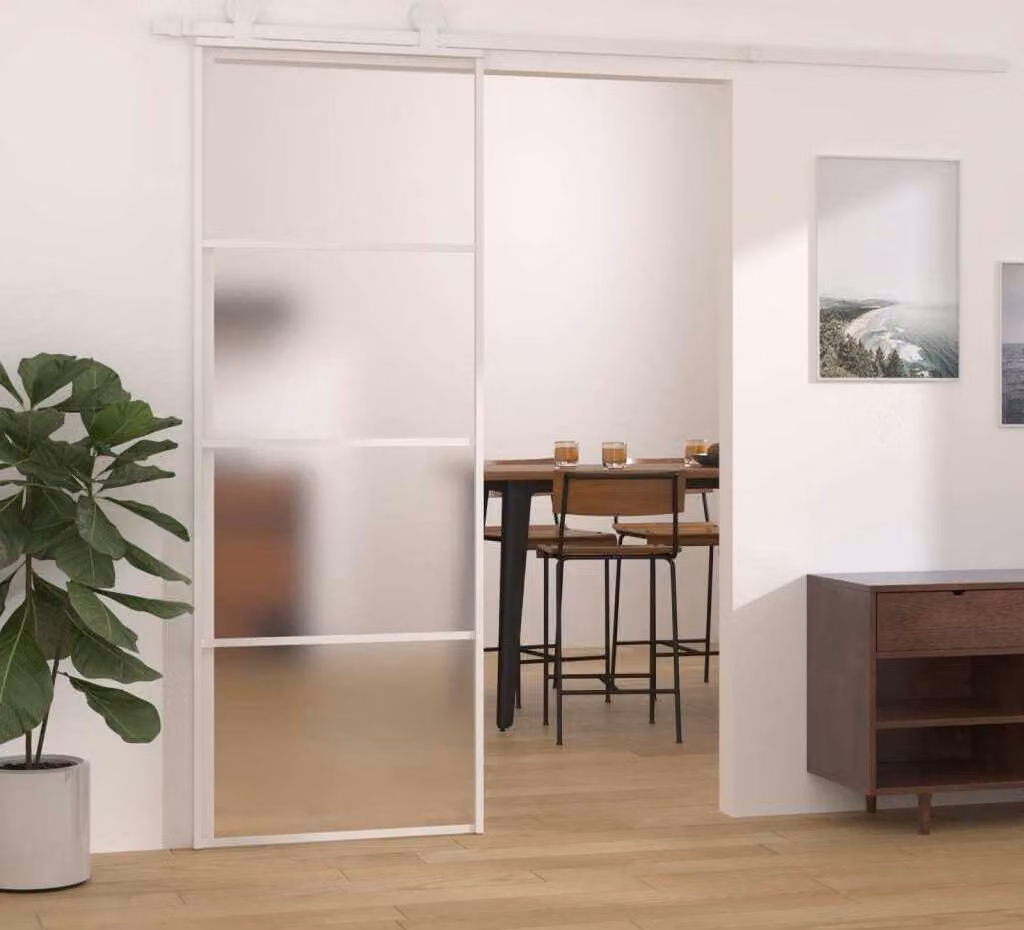 The Living Store Porta scorrevole ESG vetro e alluminio opaco 76x205 cm Bianco