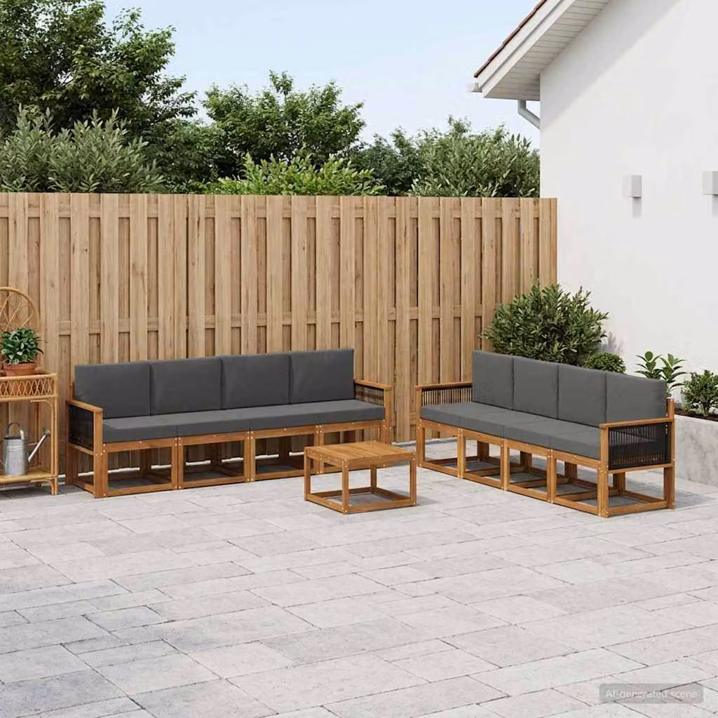 vidaXL Set di divani da esterno 9 pz in legno di acacia con cuscini, Marrone e Antracite