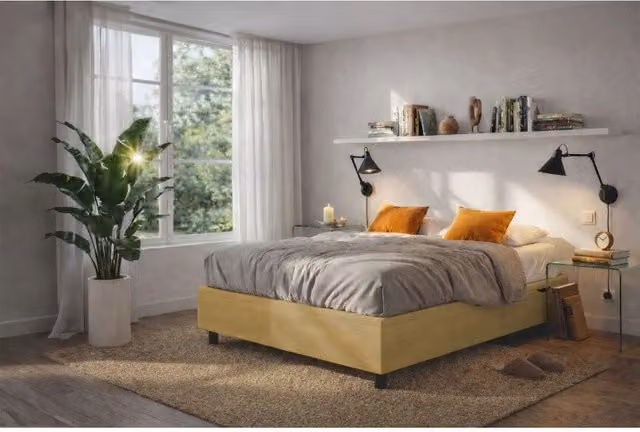 Letto imbottito Matrimoniale 180x200 cm BoxMax - Contenitore,Microfibra,Ocra