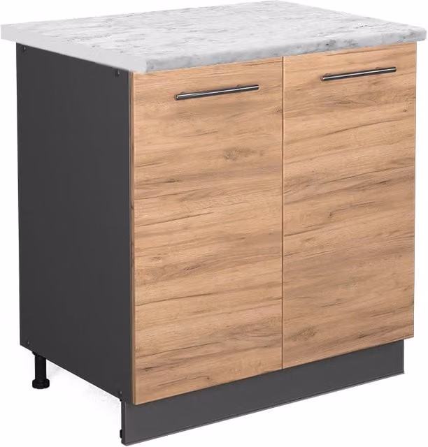 Mobiletto base cucina Fame-Line Rovere dorato/Antracite 80 cm piano di lavoro Marmo Vicco