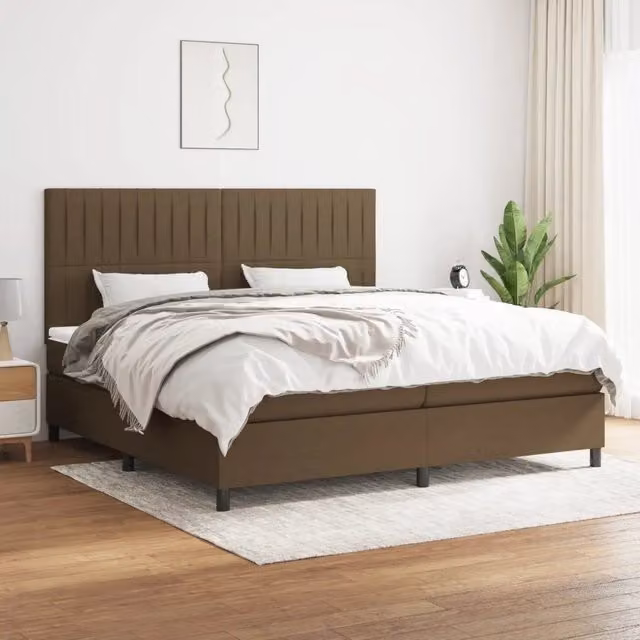 Letto Ibrido vidaXL con Giroletto a Molle e Materasso in Tessuto Marrone e Bianco L/P/H: 200 x 200 x 128 cm