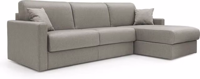 Divano letto angolare Chris Divani.Store in tessuto impermeabile tortora, configurazione a sinistra con 5 posti e materasso 120x197 cm, larghezza 248 cm