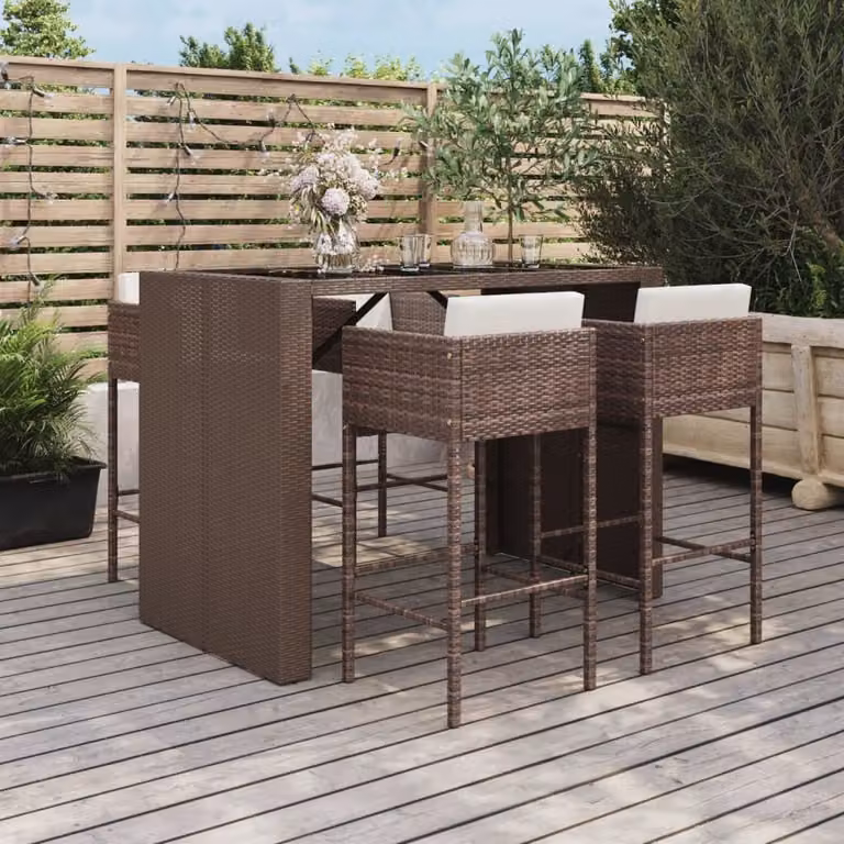 The Living Store Set bar da giardino 5 pezzi con cuscini in poly rattan marrone
