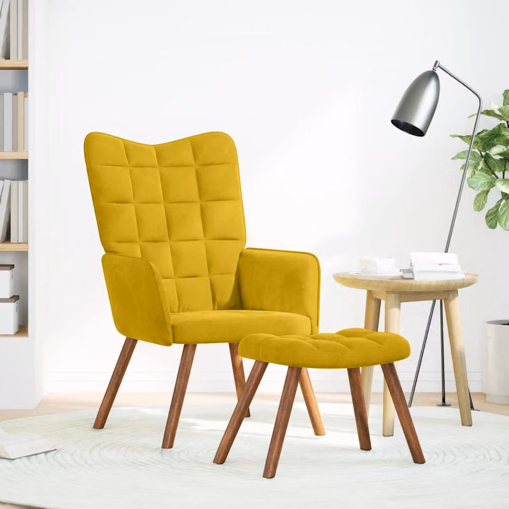 vidaXL Poltrona Relax con Sgabello in Velluto Giallo