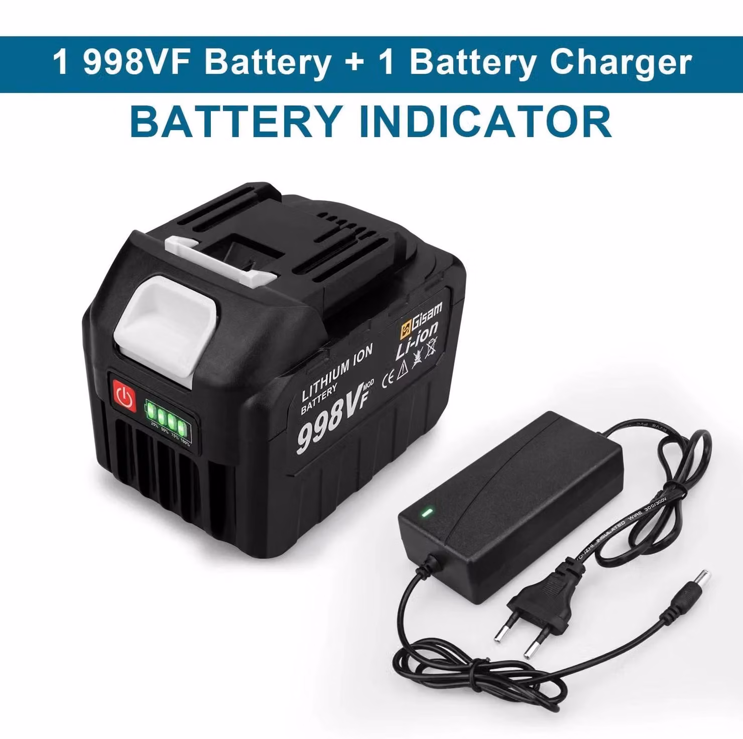 Set di batterie - 198VF Li-Ion - 2 batterie - 1 caricabatterie - Per utensili elettrici da 18 V - Cachi