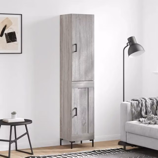 Credenza Buffet Armadio da Cucina o Soggiorno Design Mania Grigio con Ante a Battente e Ripiani Interni in Legno e Metallo L/P/H: 34,5 x 34 x 180 cm