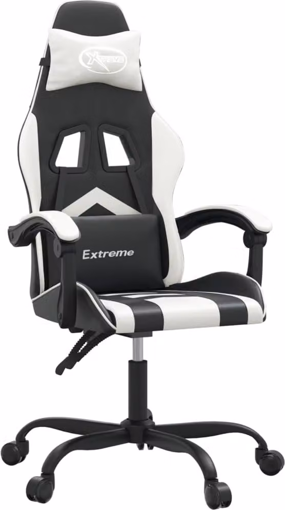 Sedia da Gaming Girevole Nero e Bianco in Pelle finta