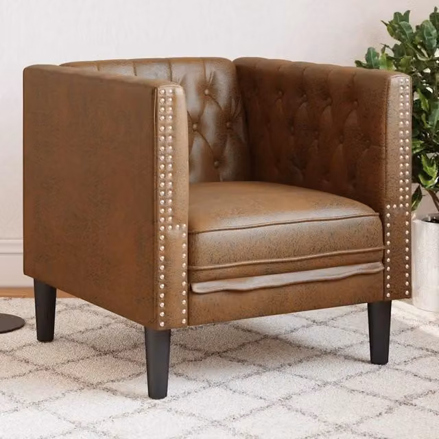 Poltrona Chesterfield vidaXL in similpelle marrone con braccioli – 1
