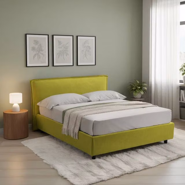 Letto alla francese DMORA con contenitore a sollevamento, sfoderabile, verde, L 120 cm x P 200 cm