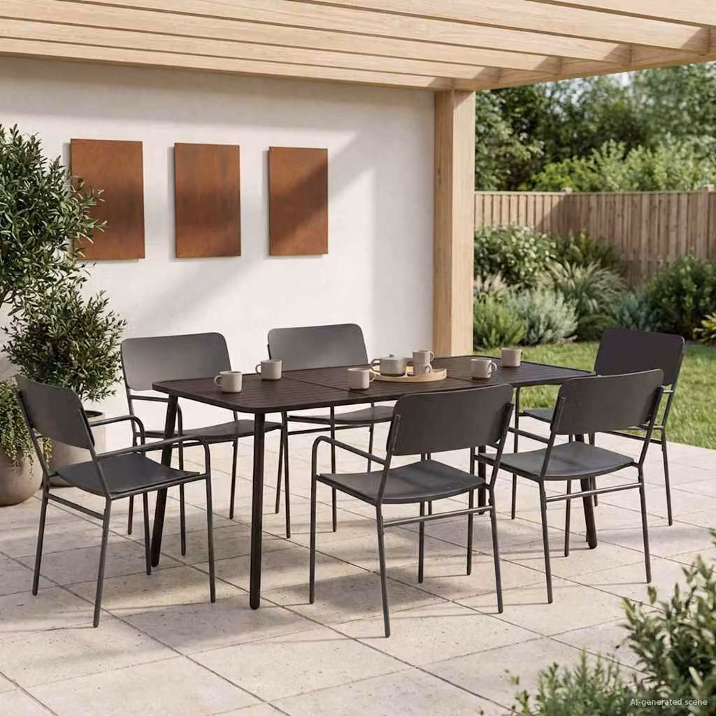 Set da pranzo moderno vidaXL in acciaio antracite per giardino e terrazza, 7 pezzi