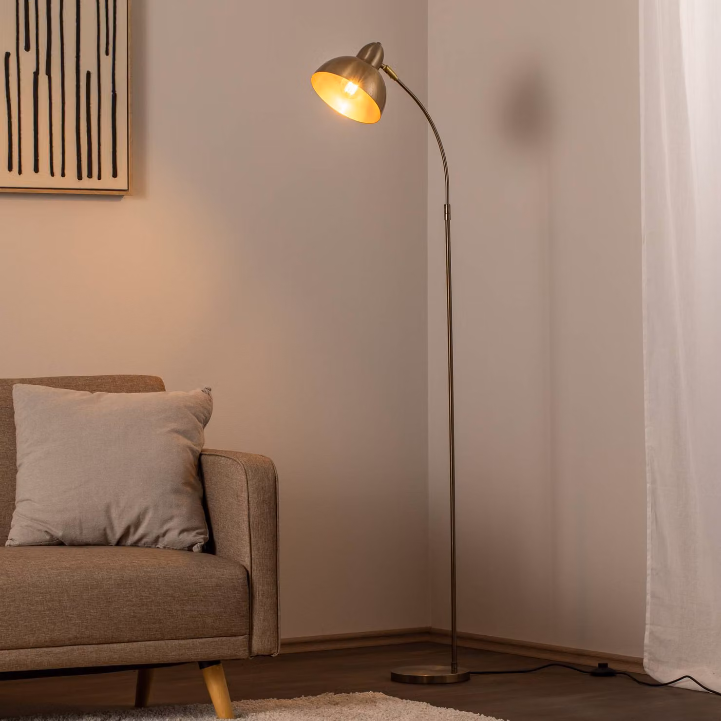 Lampada da terra Varzan Opviq, Ottone / Oro, Soggiorno / Sala da pranzo, Metallo, Lampada da terra