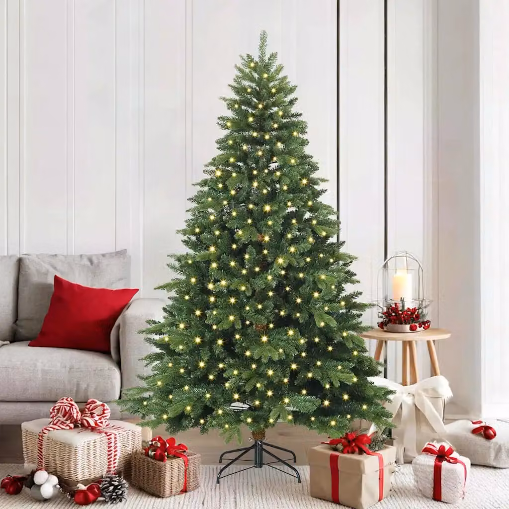 Albero di Natale artificiale vidaXL verde con 300 LED luce bianca calda in PE e PVC, Altezza: 180 cm