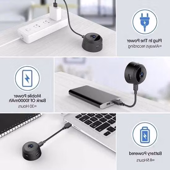 Mini Camera di Sorveglianza Wi-Fi 1080p con Sensore di Movimento e Visione Notturna per Interno ed Esterno, Colore Nero