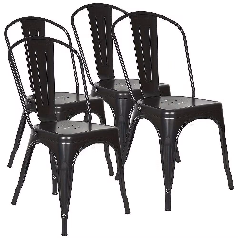 Set di 4 sedie da pranzo in metallo - Sedie impilabili in stile industriale, adatte per interni ed esterni - Colore nero, design ergonomico