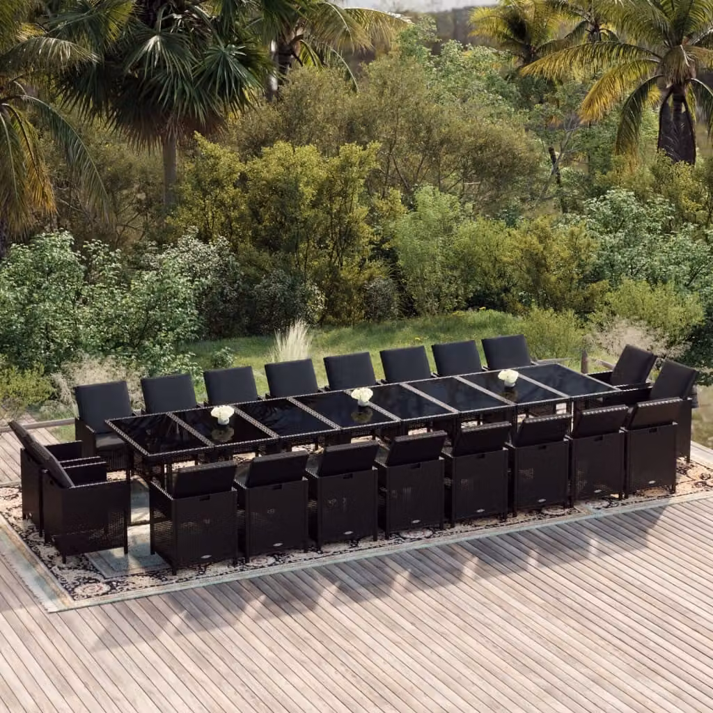 Maison Exclusive - Set da pranzo da giardino da 21 pezzi con cuscini in polyrattan nero