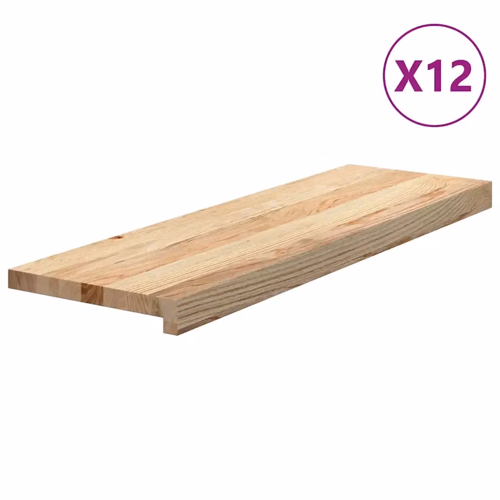 Set di 12 gradini in rovere massello non trattato VIDAXL, colore marrone, L: 80 cm, P: 25 cm, H: 2 cm – 2