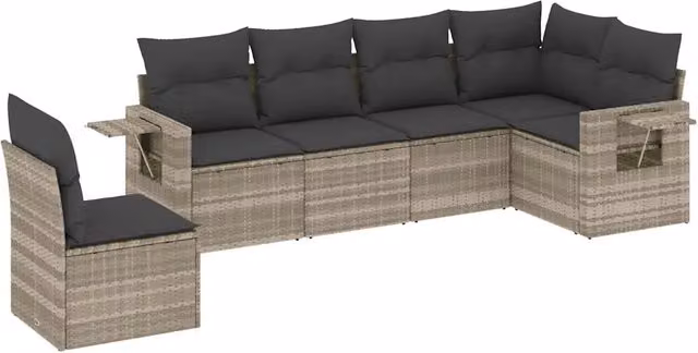 Set Divano da Giardino 6pz | Set Salotto da Giardino con Cuscini Grigio Chiaro Polyrattan