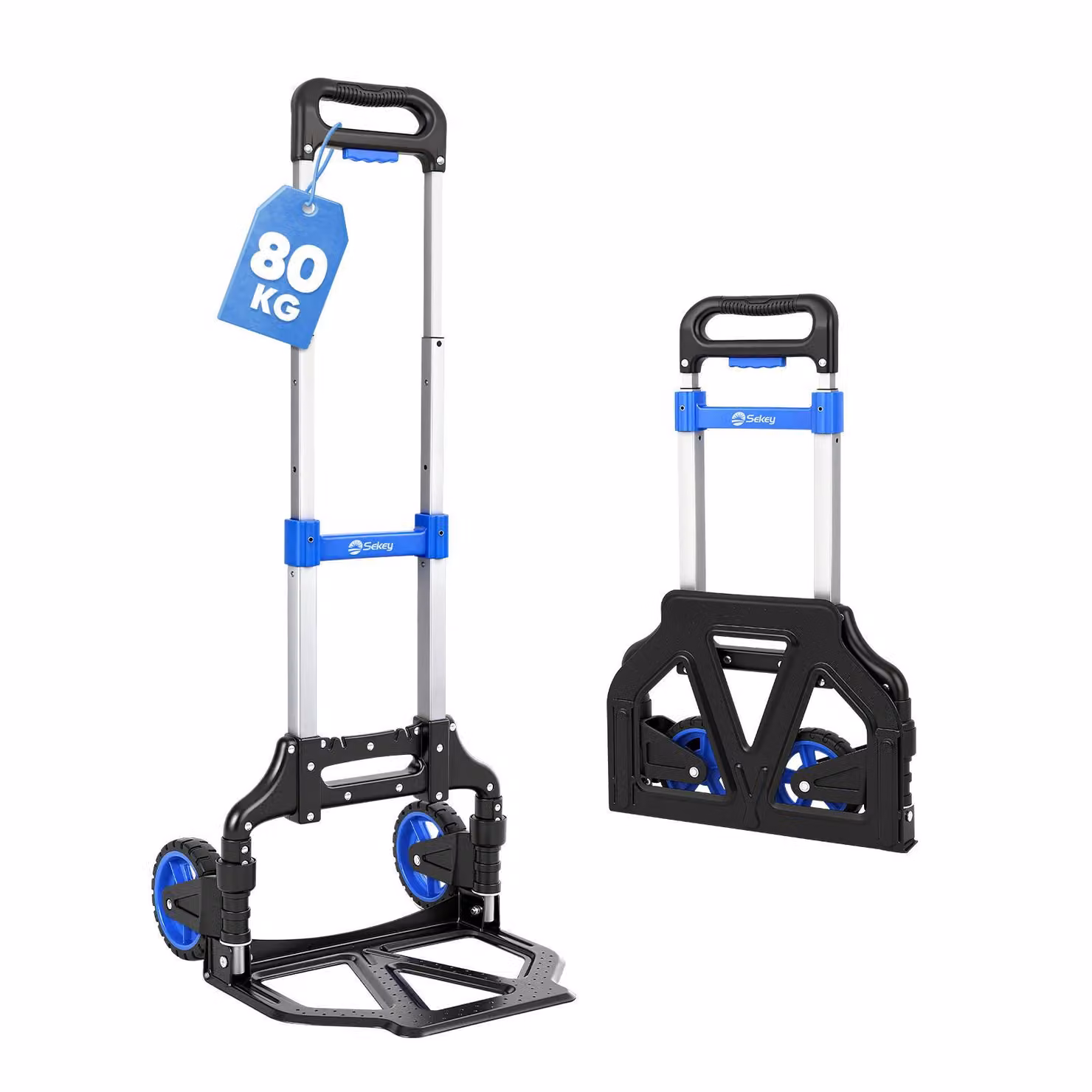 Carrello pieghevole in alluminio Sekey da 80 kg: carrello da trasporto, carrello impilabile, carrello a mano, carrello pieghevole con manico regolabile in altezza su 3 livelli