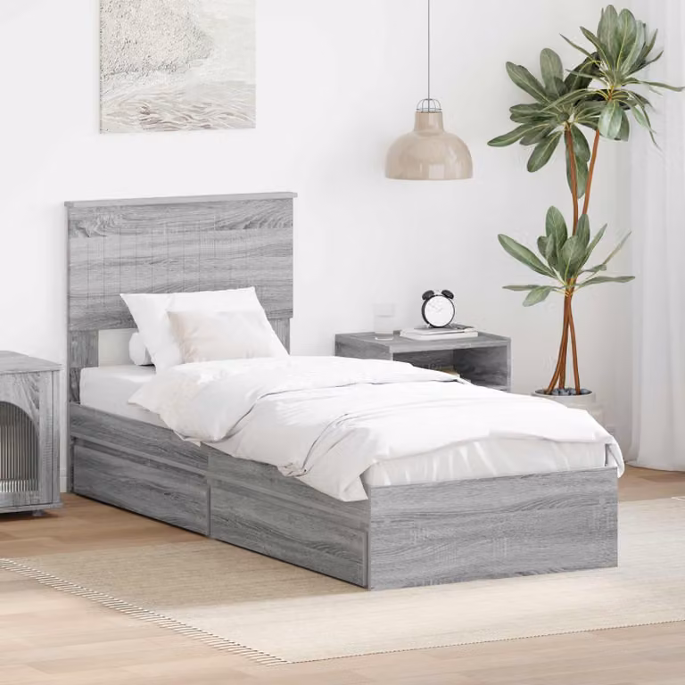 Letto con contenitore vidaXL Sonoma grigio L: 75 cm x P: 190 cm