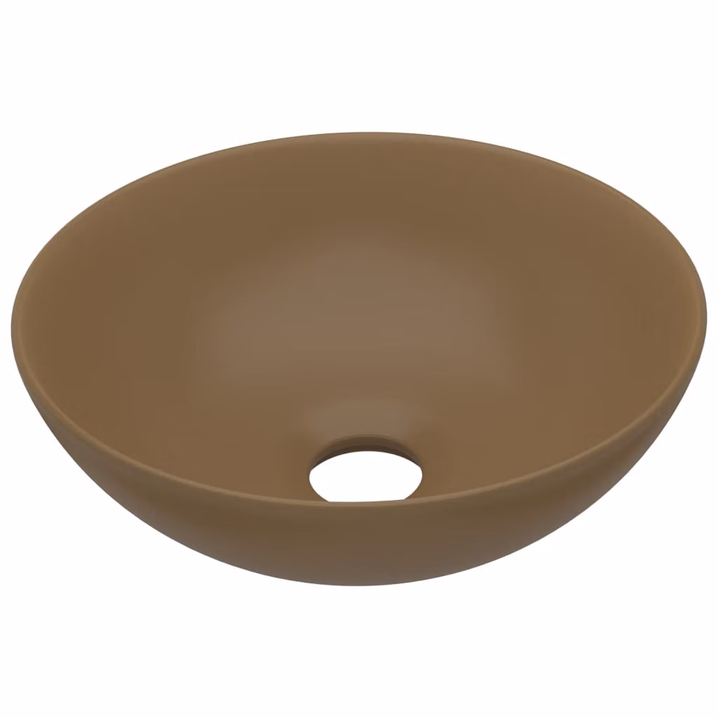 Lavandino da Bagno in Vetroceramica Crema Opaco Rotondo