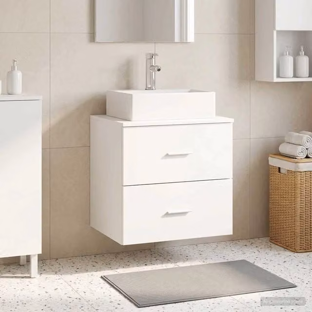 Mobile Lavabo da Parete Moderno vidaXL Bianco con Cassetti e Ante L/P/H: 49,5 x 41,0 x 62,5 cm – 1
