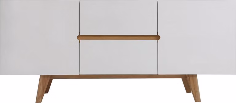 Miliboo - Credenza in stile scandinavo bianco lucido e frassino 160 cm MELKA