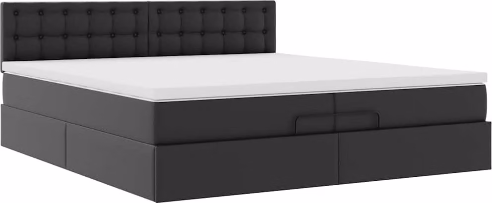 Struttura Letto Pouf con Materassi Nero 200x200 cm Pelle finta