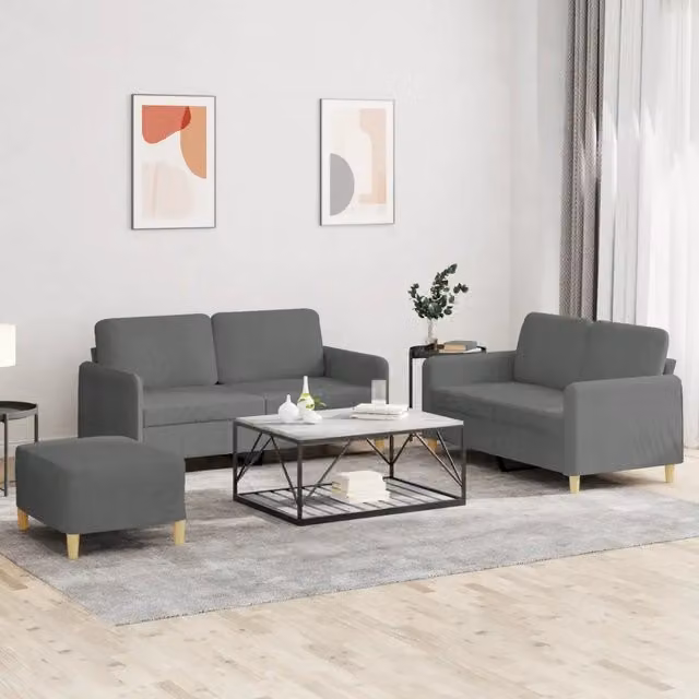 Set di divani 3 pezzi vidaXL in tessuto grigio con cuscini per soggiorno in stile moderno