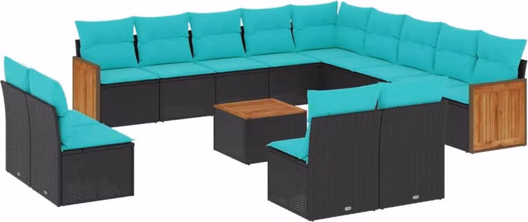 Set Divani da Giardino 14 pz con Cuscini Nero in Polyrattan