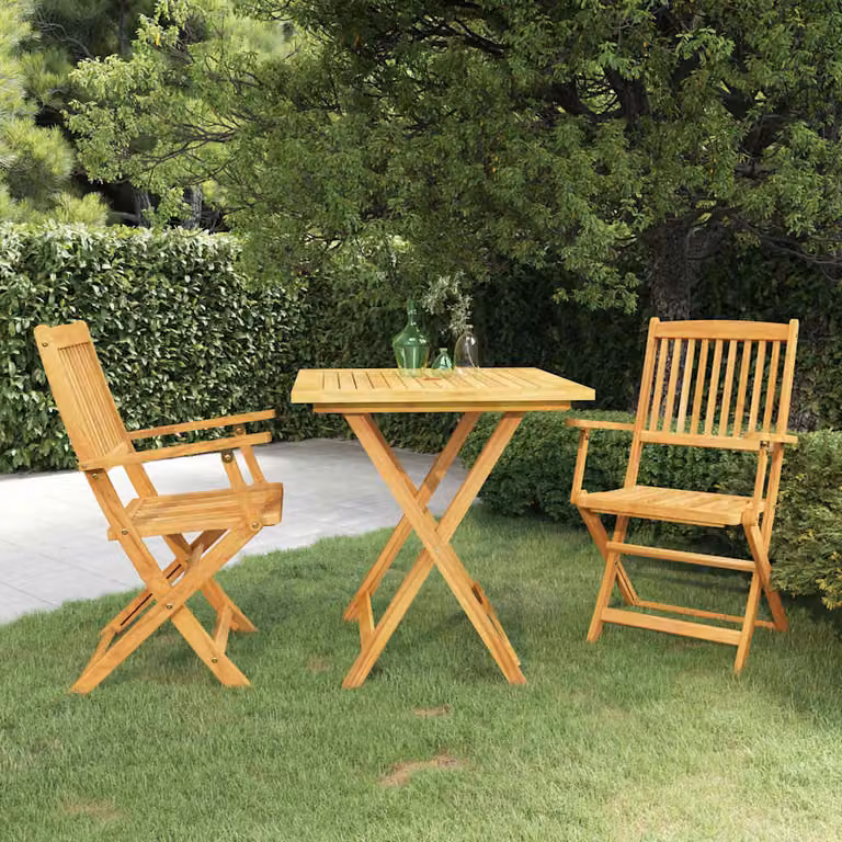 Set da pranzo da giardino vidaXL in legno di acacia marrone, composto da 3 pezzi pieghevoli