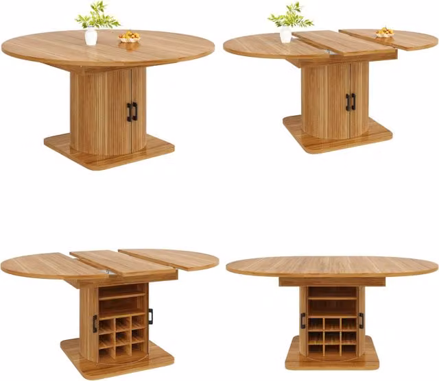 Tavolo da pranzo allungabile 118-158 x 118 x 76 cm con contenitore nascosto; MDF e metallo marrone scuro