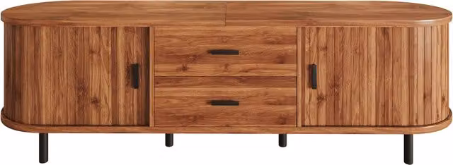 Mobile TV con 2 porte scorrevoli; 2 cassetti e 5 piedi in metallo; vani aperti; per soggiorno; 160 × 40 × 55 cm