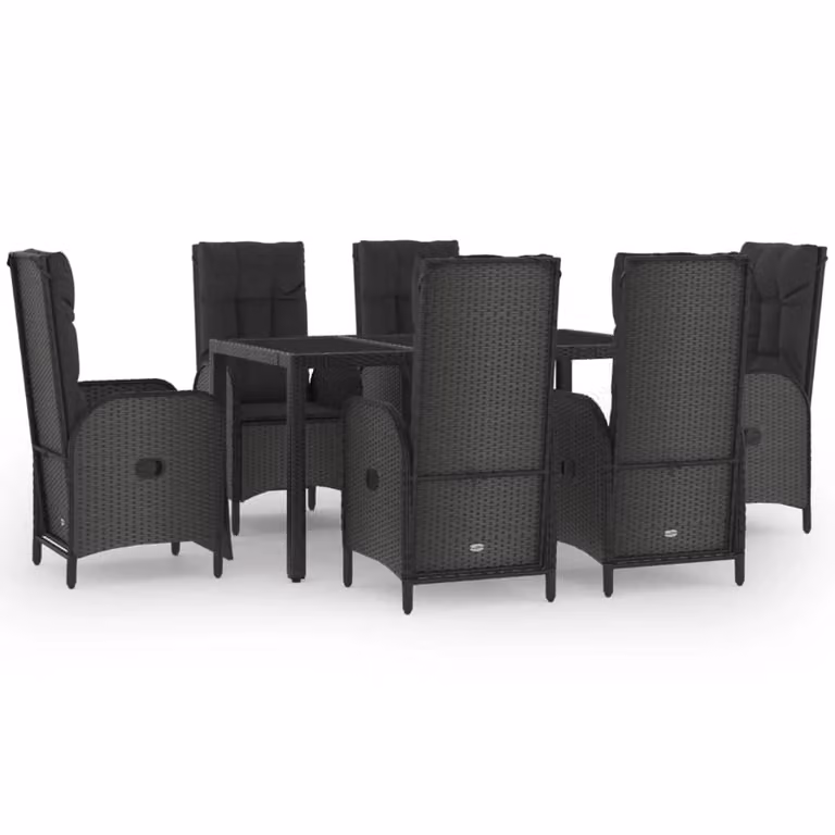 Set da Pranzo da Giardino 7 pz Nero con Cuscini in Polyrattan