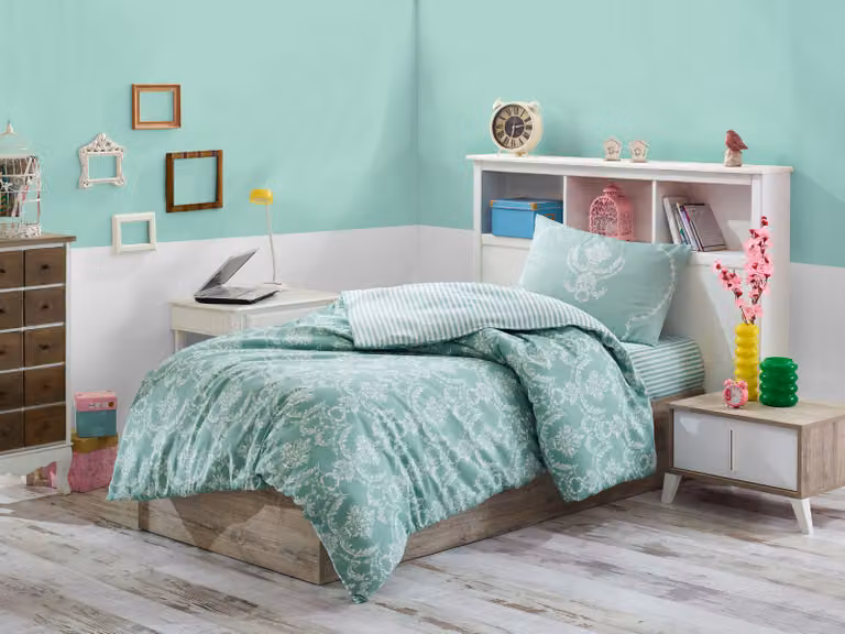 L'Essentiel Linge de Maison, Begonvilla- EPJ1512, verde acqua, copriletti, 65% cotone / 35% poliestere