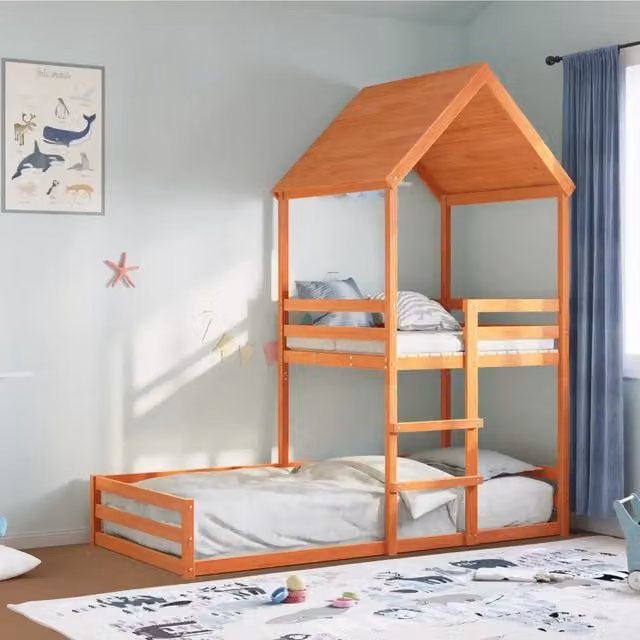 Letto a Castello con Tetto Marrone Cera 90x190 cm Massello Pino 3282398