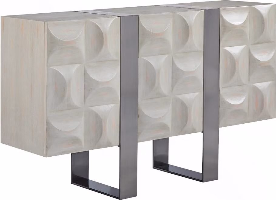 KAWOLA Credenza MARGO 3 ante impiallacciata olmo grigio base acciaio inox spazzolato