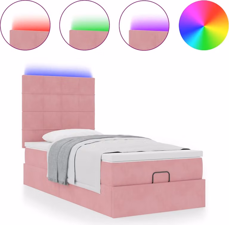 Struttura Letto Pouf con Materassi Rosa 100x200 cm Velluto