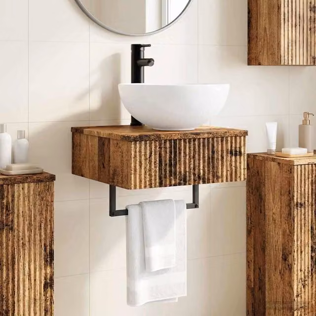 Lavabo da parete vidaXL in legno color marrone opaco L: 40 cm, P: 41 cm, H: 40,5 cm