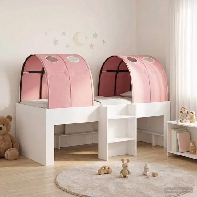 Letto con Tunnel 3 pz Bianco e Rosa Legno ingegnerizzato 3423560