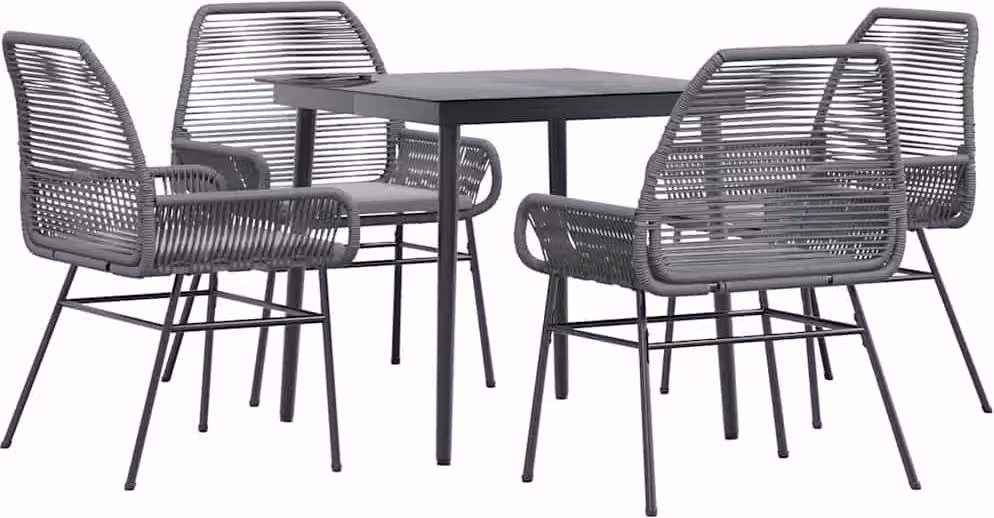 Set da Pranzo da Giardino 5 pz con Cuscini Polyrattan Vetro