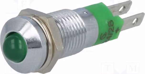 1 lampadina di controllo: LED convessa, 24÷28VDC, grado di protezione IP40, foro di montaggio: Ø8,2mm, metallo, modello SMQD08214, LED-K