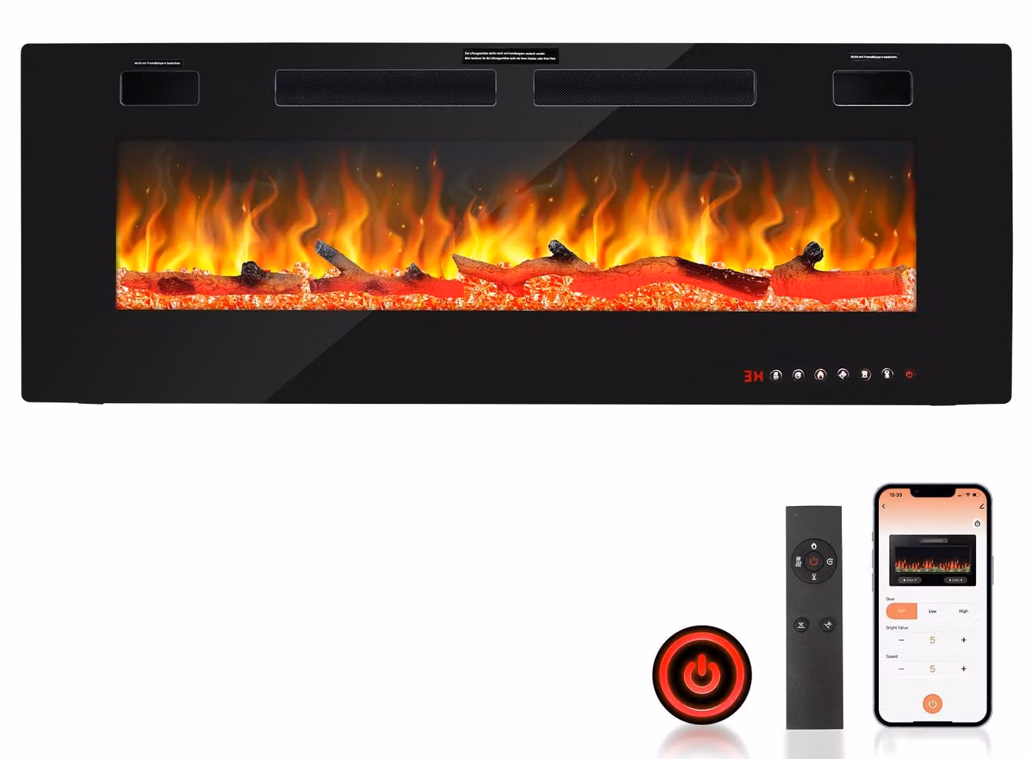 Ikodm, caminetto elettrico da 50 pollici, 1500 W, con Wi-Fi, Bluetooth e telecomando