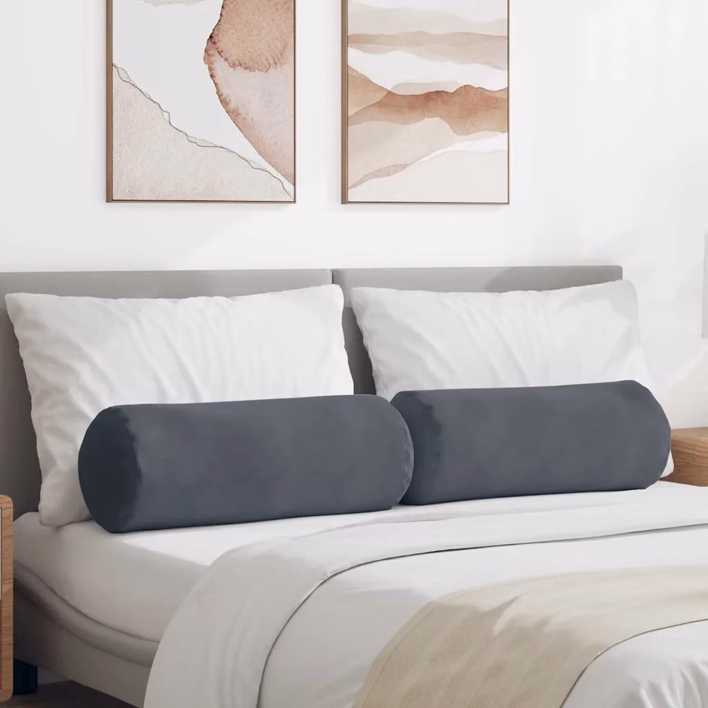 Set di 2 cuscini a rullo vidaXL in velluto a coste grigio, Ø 25 x 70 cm