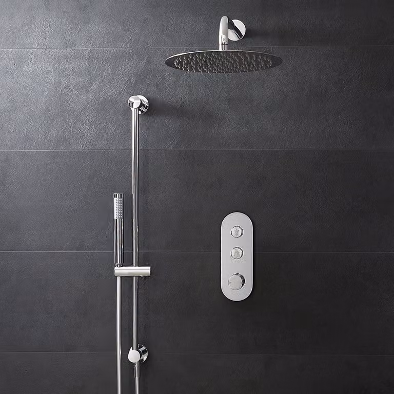 Set Doccia Termostatico con Pulsanti, Soffione e Doccetta con Asta Saliscendi (2 Vie) - Cromo - Idro